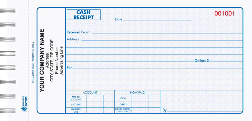 Cash Receipt Book 2 Part - Wire Bound - 4.25 x 7.75