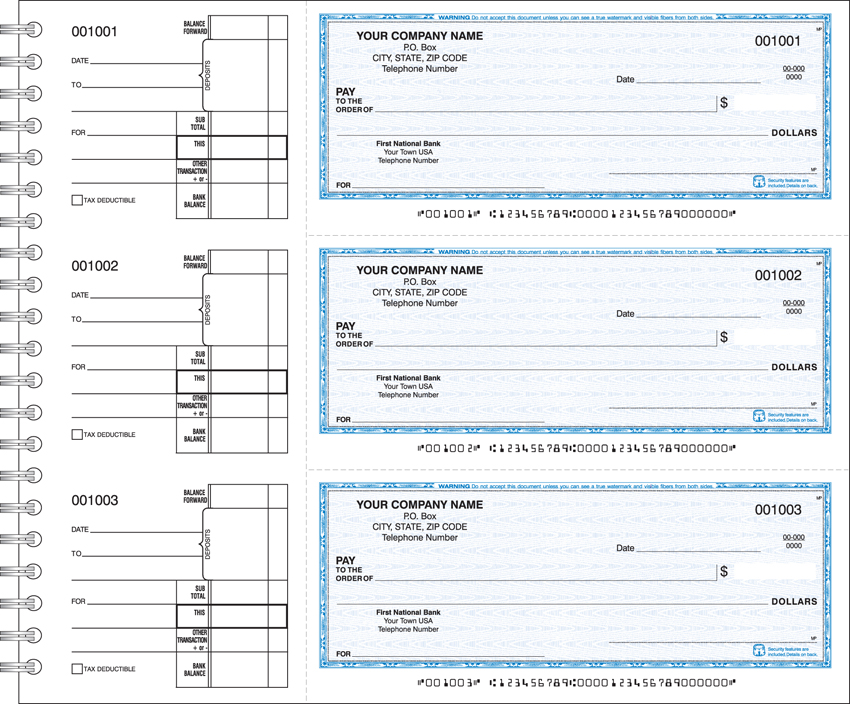 General Expense Checks - 3.66" x 8.5" 1-Part WIREBOUND BLUE