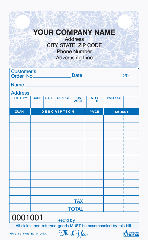 General Sales - Register Form - GS-271 2 & 3 Part 4 x 6.5 - Blue