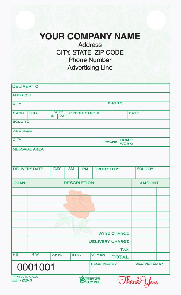Florist Sales Register Form - 4" x 6.5" - 2 Part