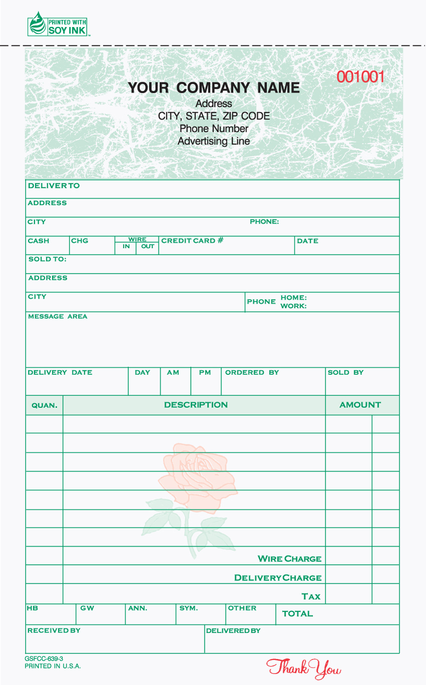 Florist Sales Register Form - Unit Set - 5.66" x 8.5" - 3 Part"