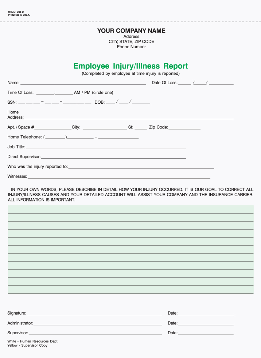 Employee Injury/Illiness Report - Unit Set - 8.5 x 11 - 2 PART