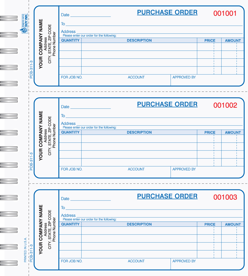 "Purchase Order Book - Wire Bound - POB-311 - 2.75"x6.75" - 3 Pa