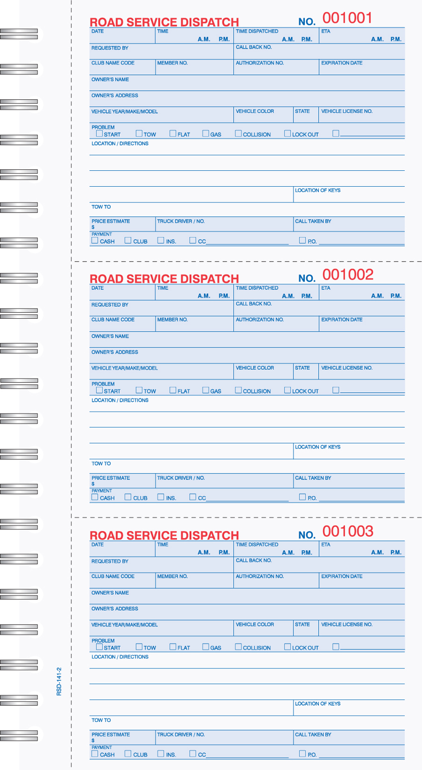 "Road Service Dispatch Book - Booked -3.66" x 5" 2 Part"
