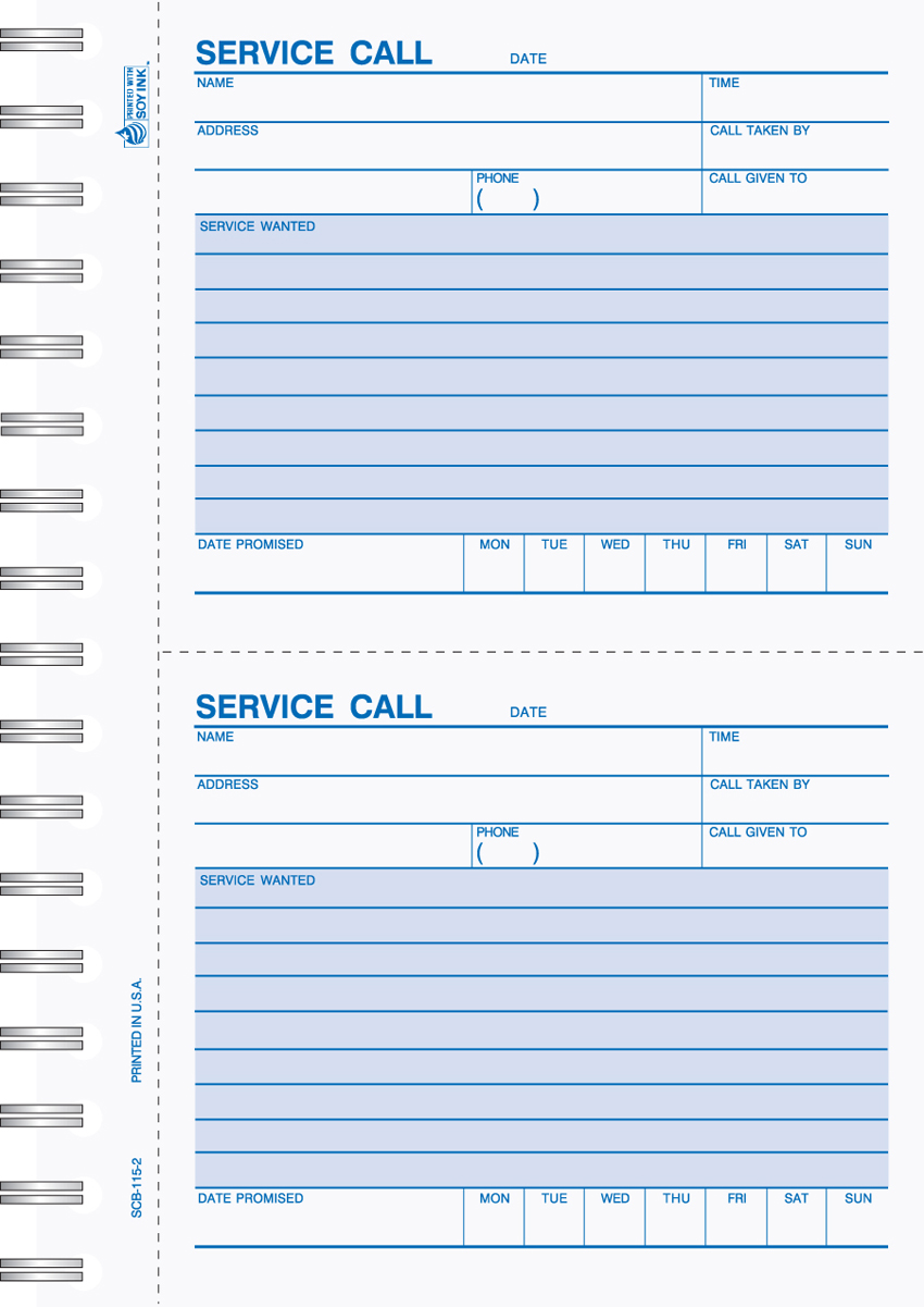 "Service Call Book - Unit Set - SCB-115 - 5"x 4.5" - 2 Part"