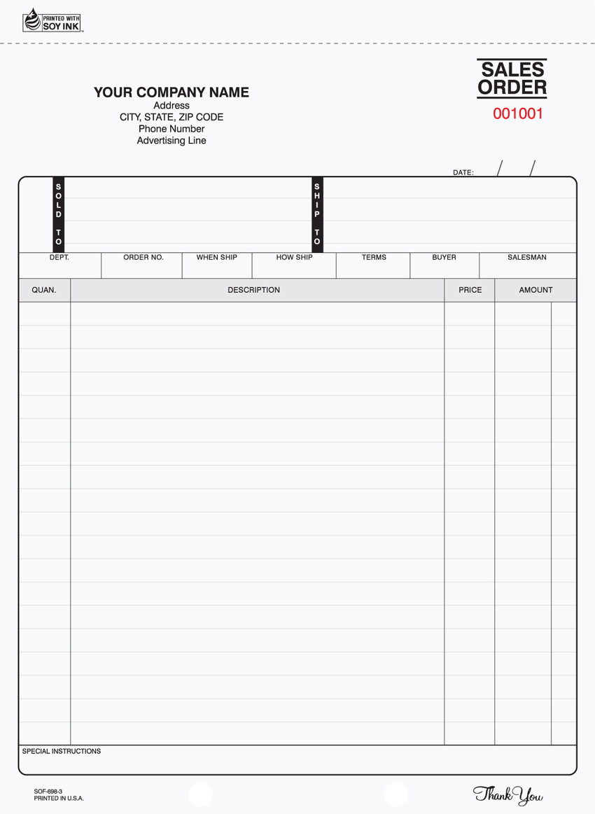 Sales Order Form - Unit Set - Carbon - 8.5" x 11" - 3 Part