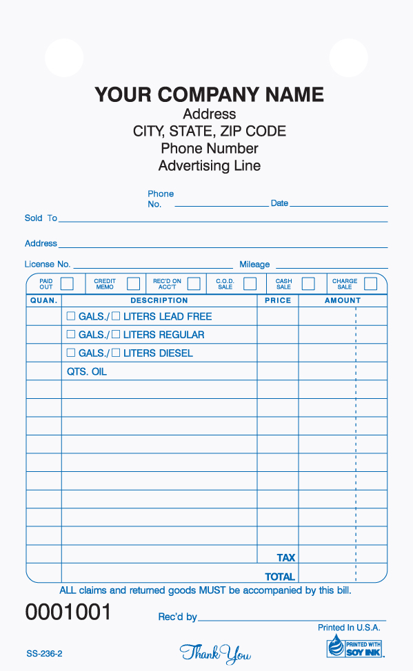 Service Station- Register Form - 4" x 6.5" -2 or 3 Part